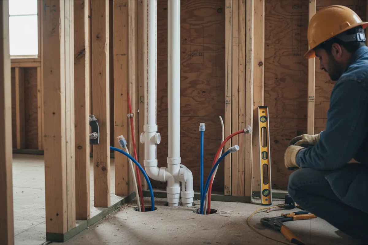 Drain and supply rough-in during Leak Detection in Needham
